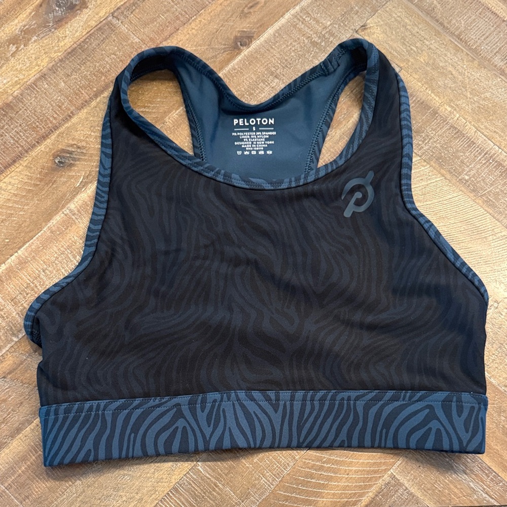 Peloton Zebra Patterned Black Sports Bra